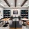 a library with seating and a tv