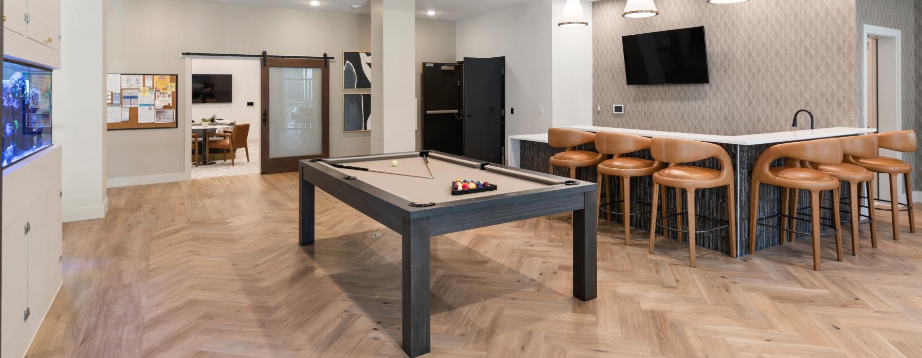 clubhouse kitchen with billiards table